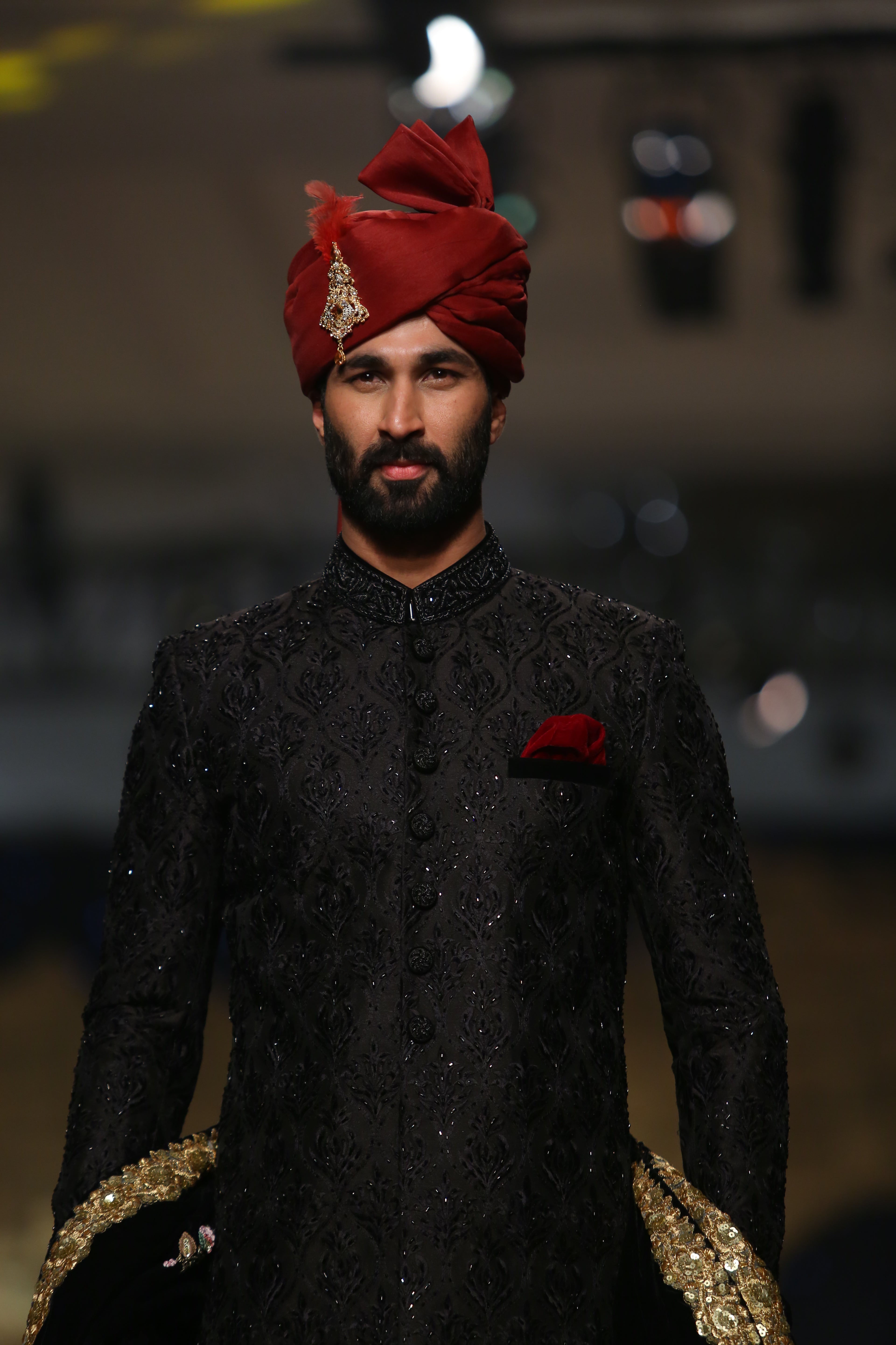 Black Hand-Embellished Cotton Silk Sherwani (3-Piece) - Image 3