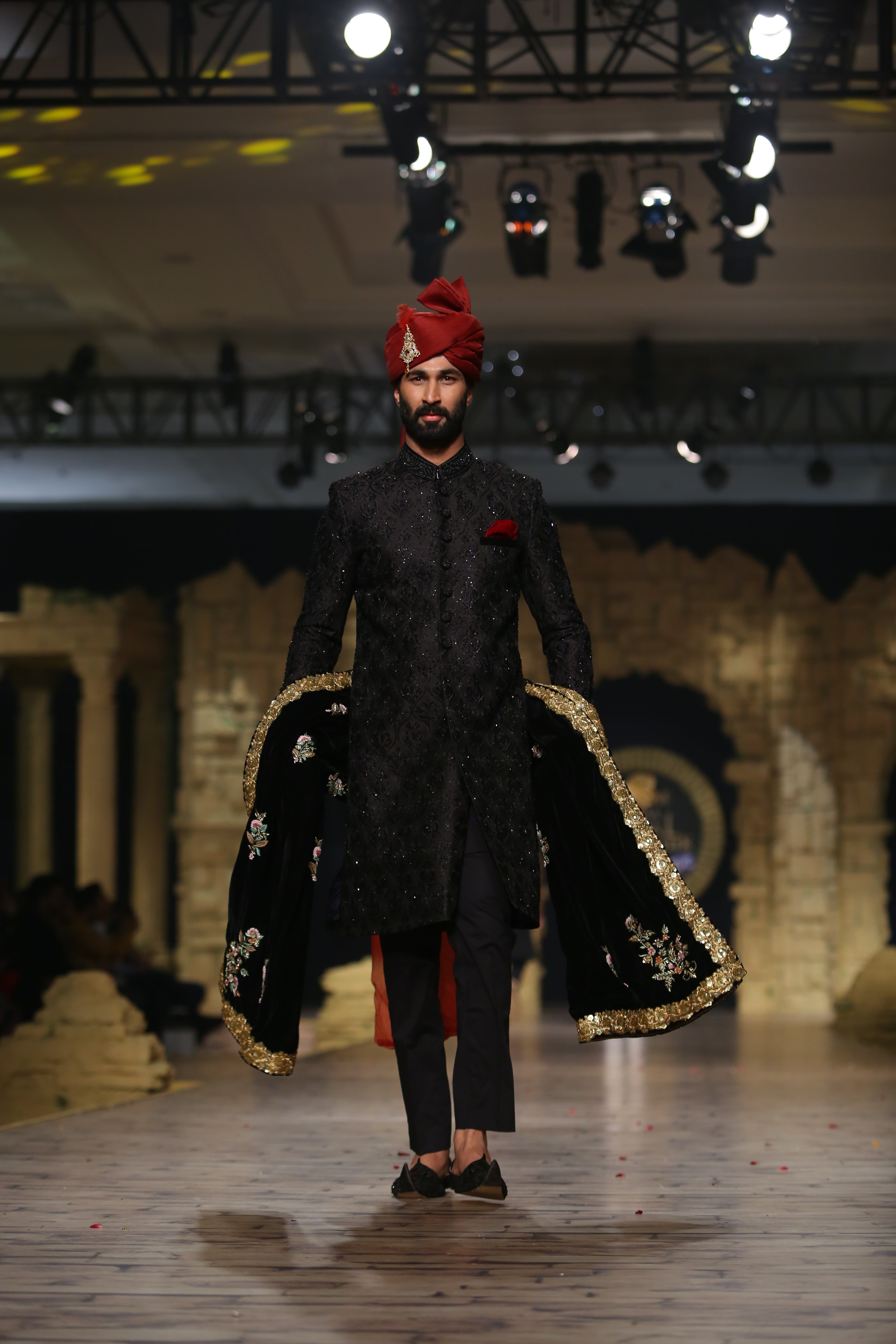 Black Hand-Embellished Cotton Silk Sherwani (3-Piece) - Image 4