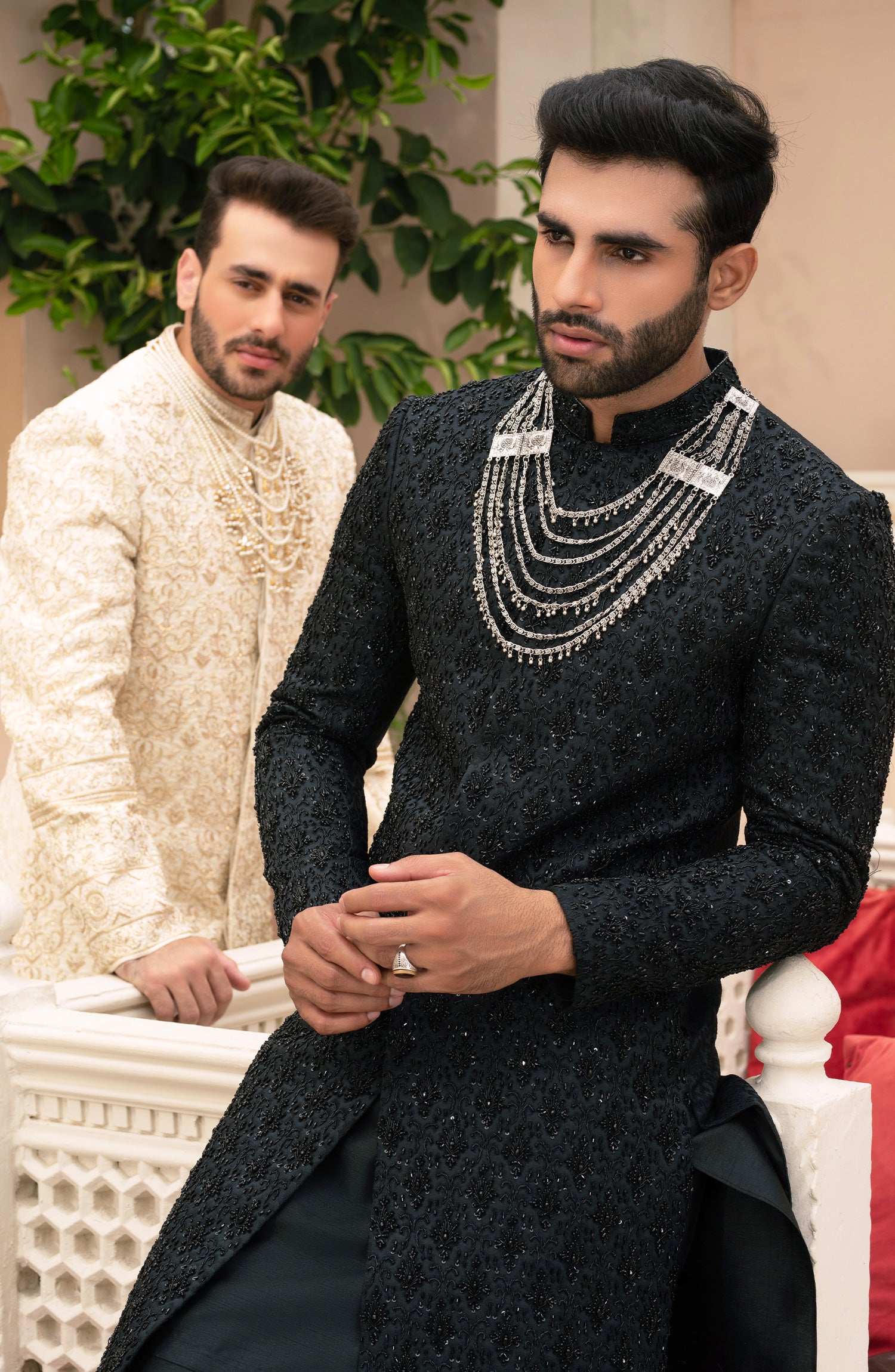 Black Embossed Sherwani with Heavy Kora Dabka (3-Piece) - Image 4