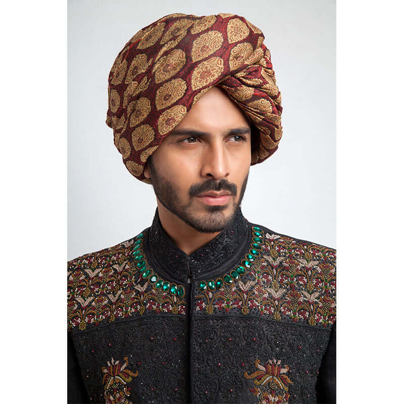 Jet Black Zardozi Pure Jamavar Silk Sherwani (3-Piece) - Image 4