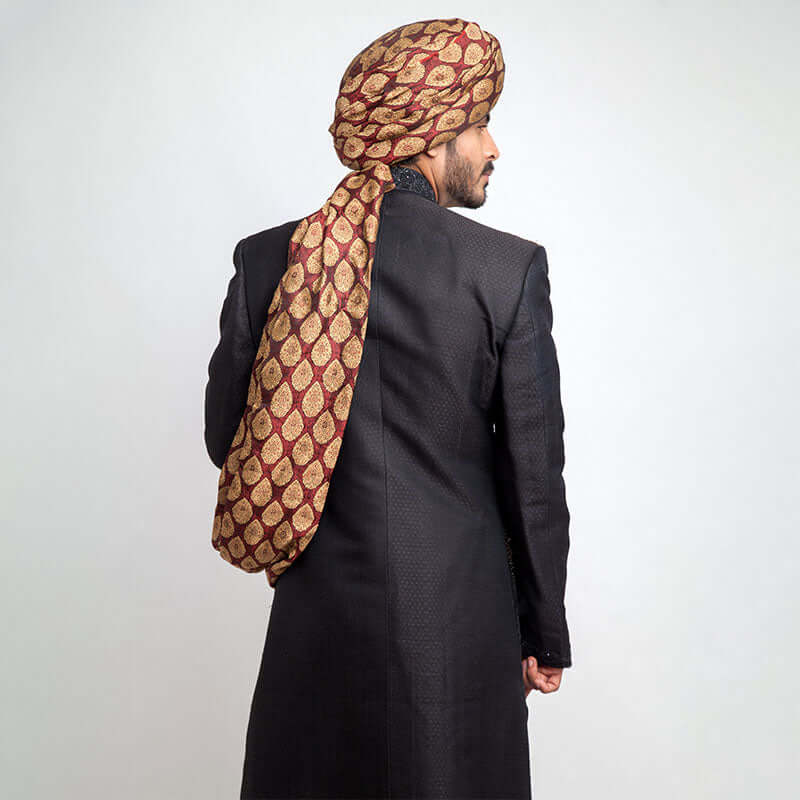 Jet Black Zardozi Pure Jamavar Silk Sherwani (3-Piece) - Image 5