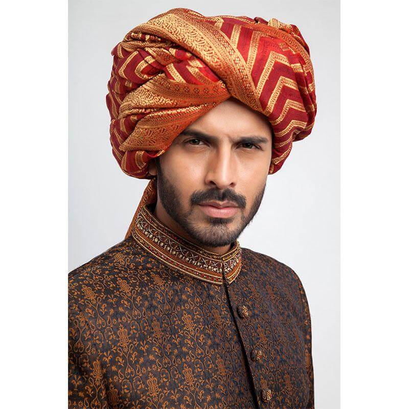 Black Copper Zardozi Pure Jamavar Silk Sherwani (4-Piece) - Image 3