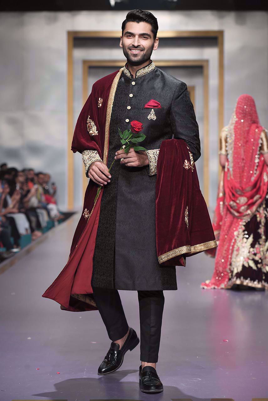 Black Kora Dabka Embroidered Jamawar Sherwani (3-Piece) - Image 1