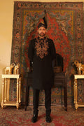 Black Zardozi Self-Silk Jamawar Sherwani (2-Piece) - Image 2