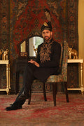Black Zardozi Self-Silk Jamawar Sherwani (2-Piece) - Image 7