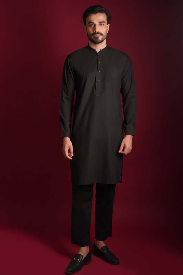 Jet Black Zardozi Embroidered Silk-Blend Sherwani (4-Piece) - Image 4