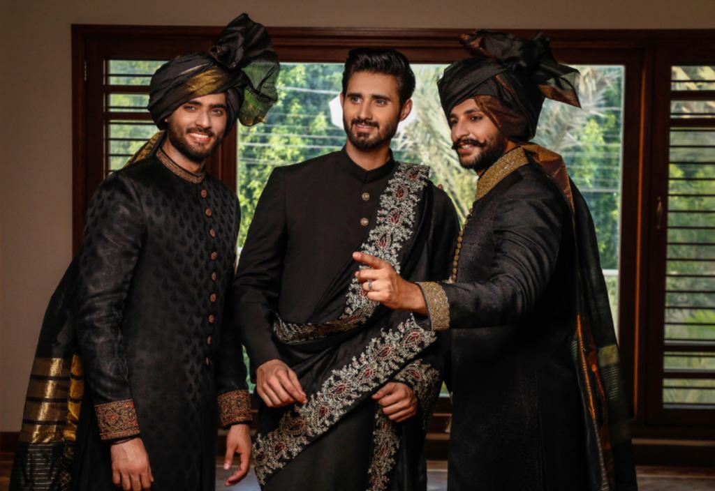 Deep Black Embroidered Raw Silk Sherwani (3-Piece) - Image 2