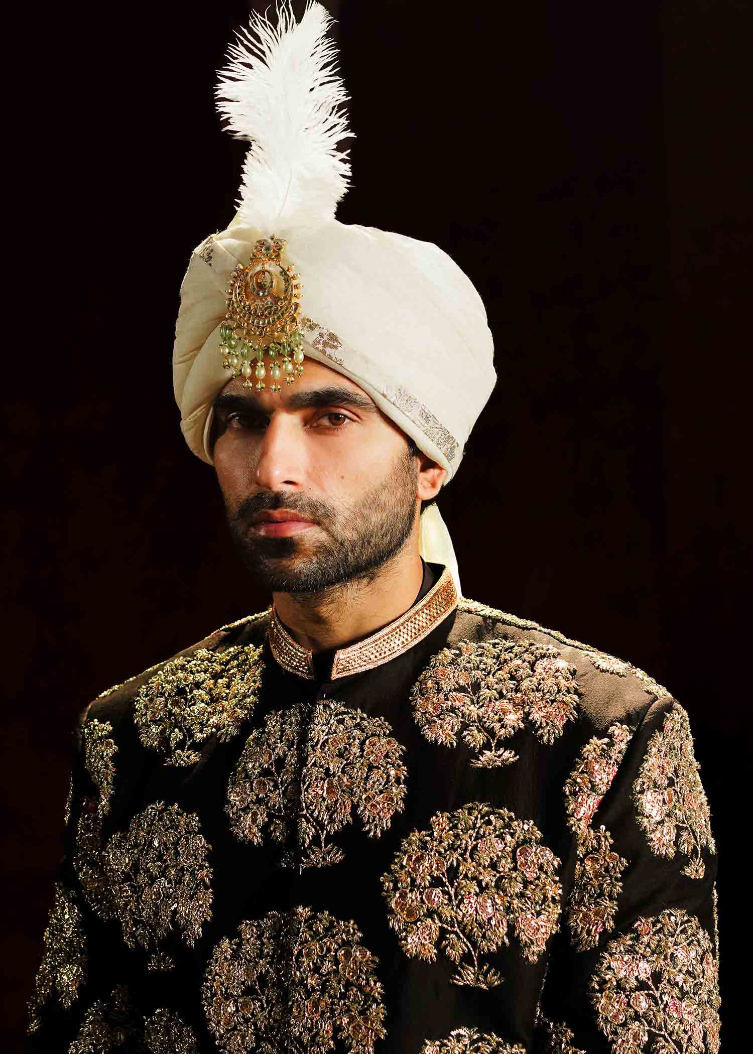 Black Embroidered Raw Silk Groom Sherwani (3-Piece) - Image 3