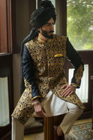 Black Zari Embroidered Raw Silk Sherwani (2-Piece) - Image 3