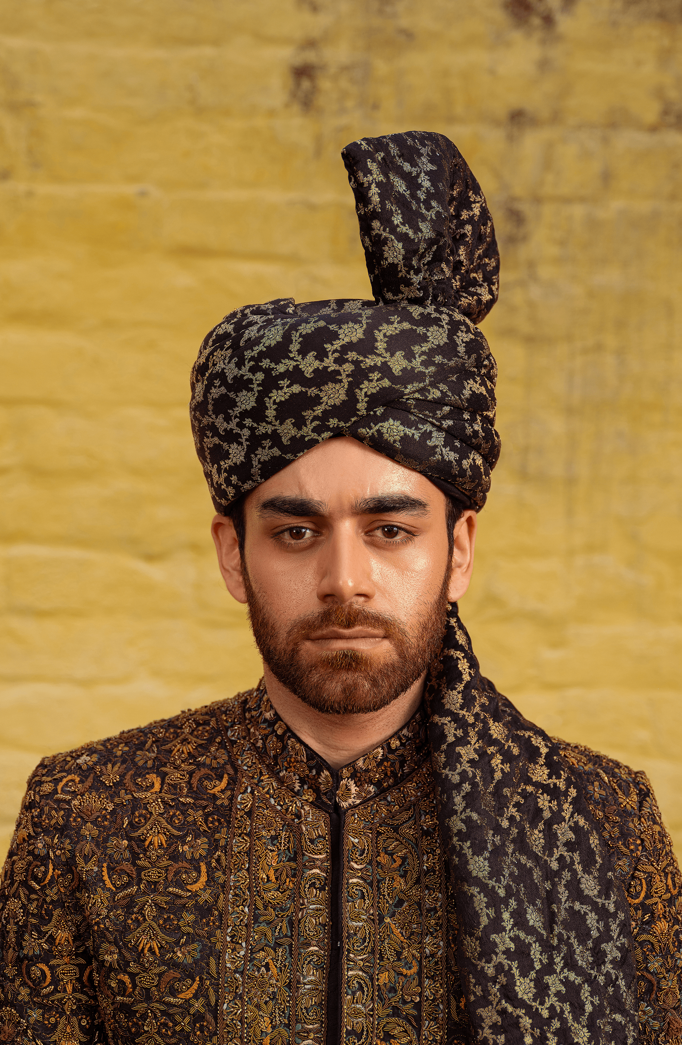 Black Embroidered Silk Groom Sherwani (3-Piece) - Image 4