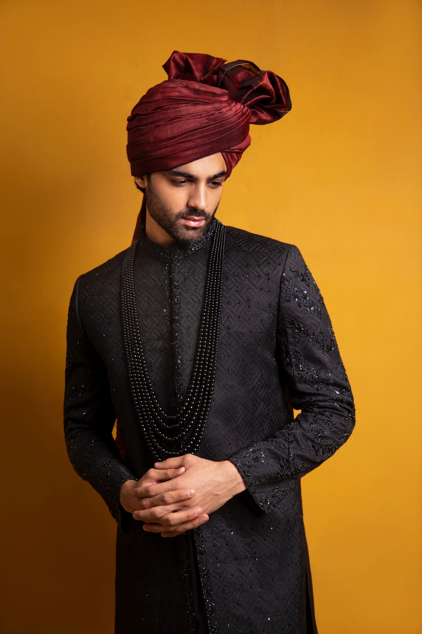 Black Chikankari Embroidered Silk-Blend Sherwani (2-Piece) - Image 1