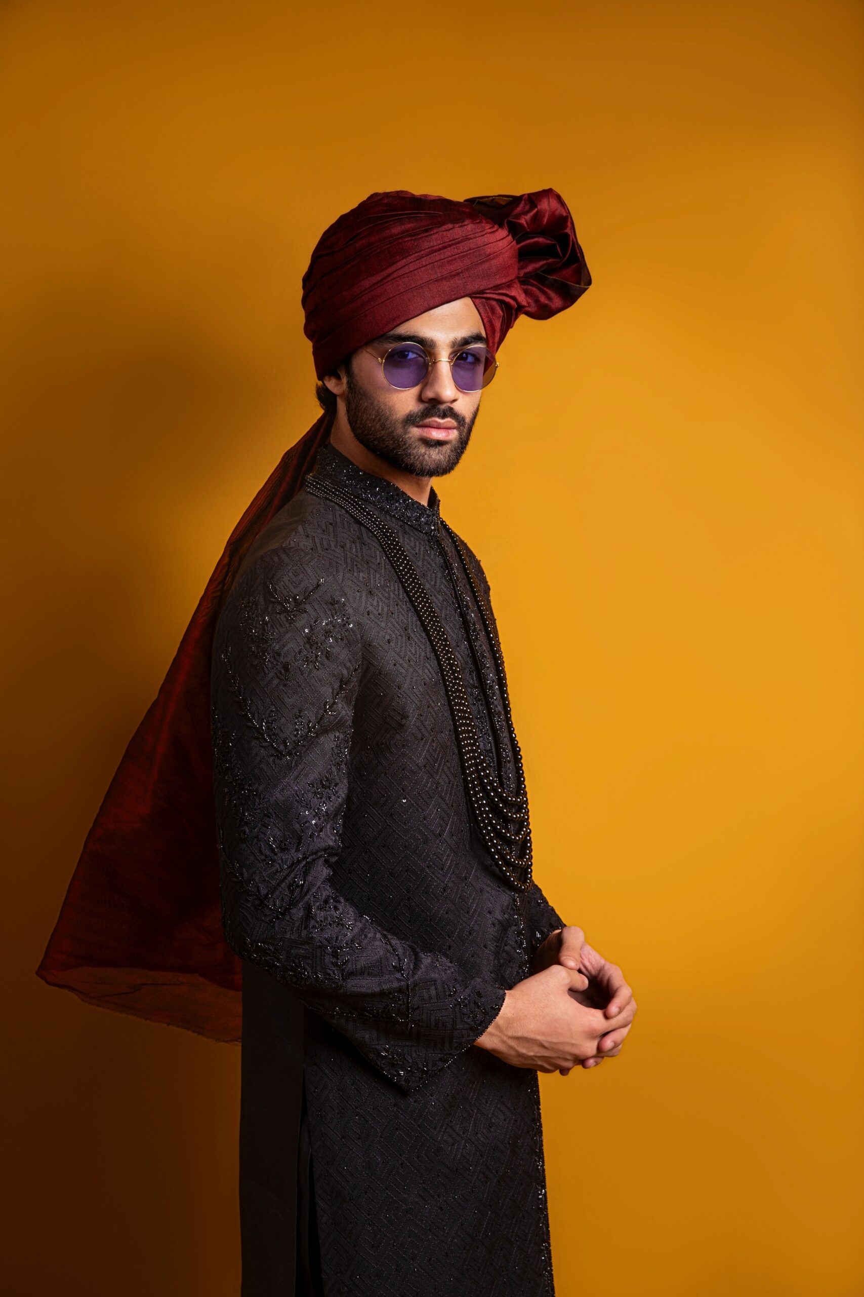 Black Chikankari Embroidered Silk-Blend Sherwani (2-Piece) - Image 2