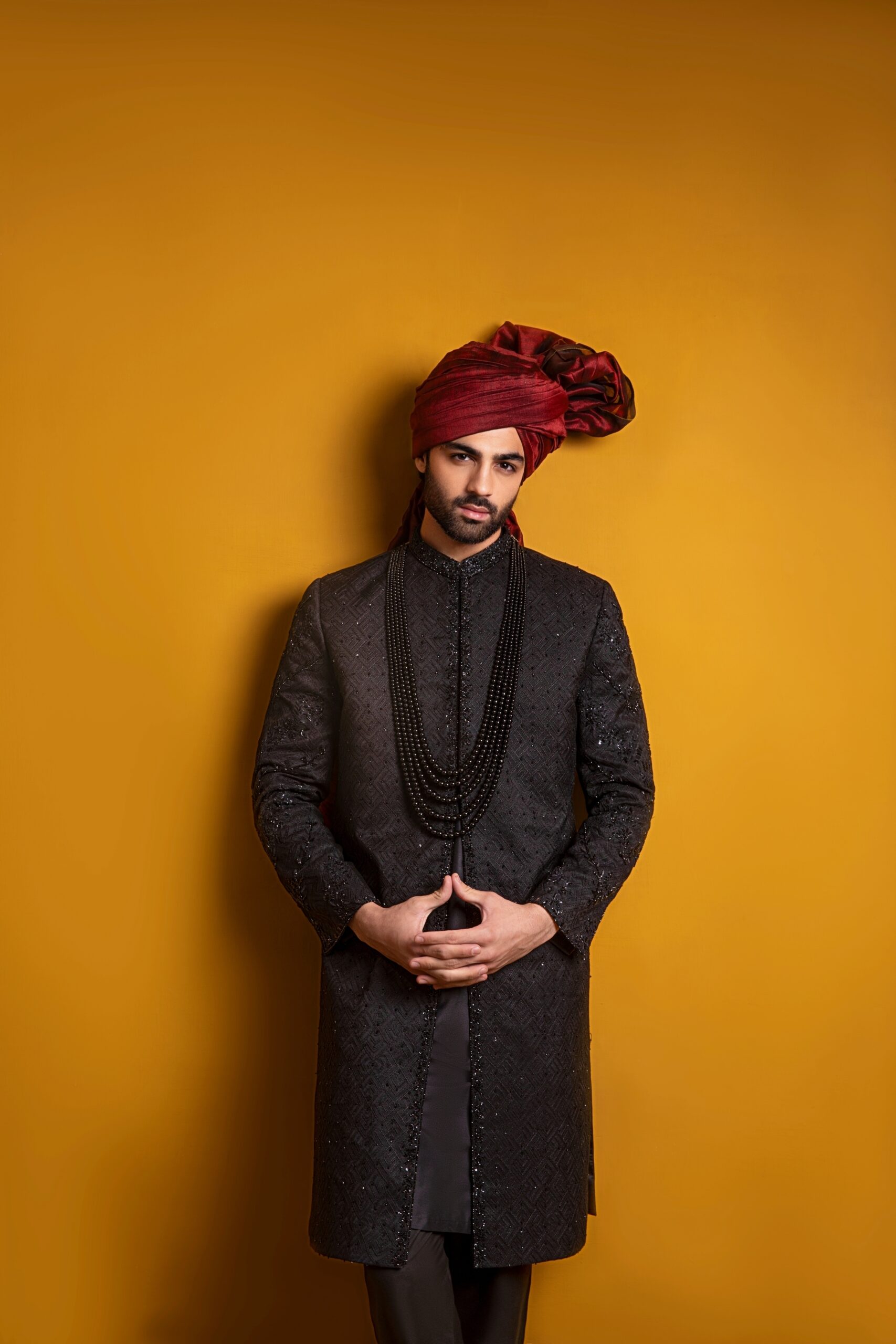 Black Chikankari Embroidered Silk-Blend Sherwani (2-Piece) - Image 6