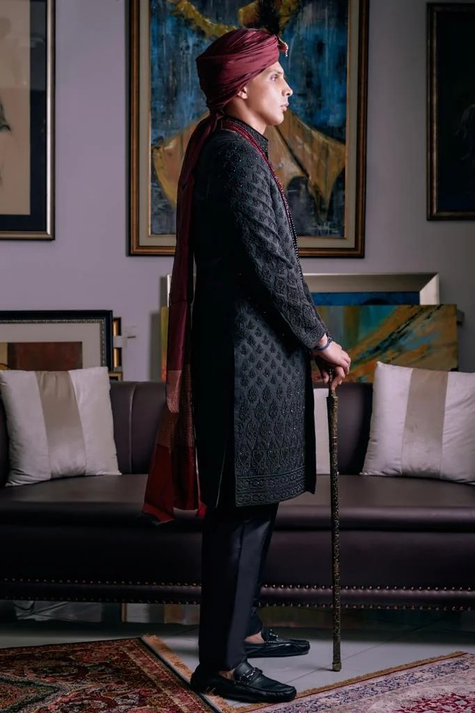 Frost Black Embroidered Silk-Blend Sherwani (3-Piece) - Image 2