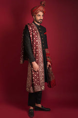 Jet Black Embroidered Silk-Blend Sherwani (3-Piece) - Image 4
