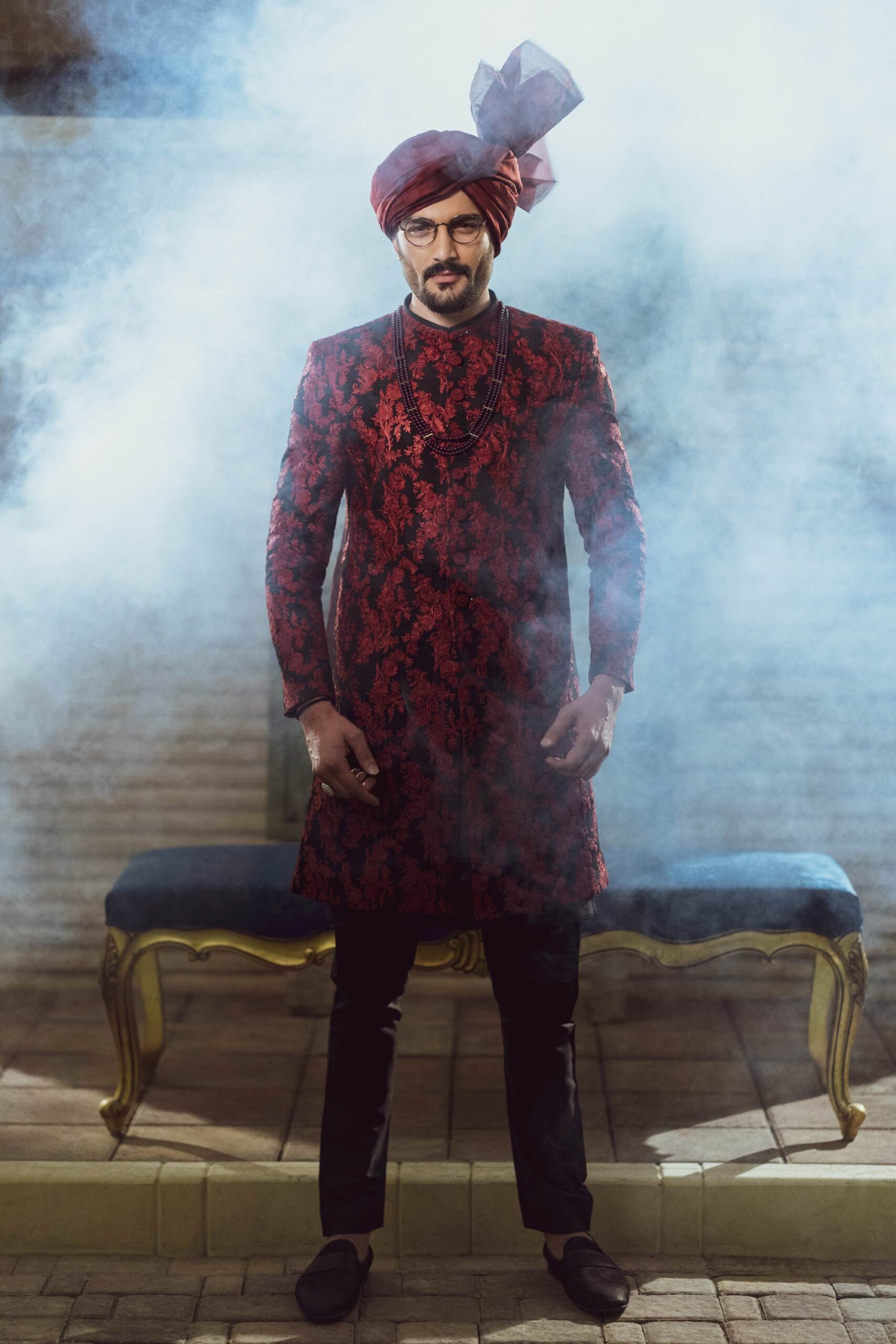 Black Embroidered Silk-Blend Groom Sherwani (3-Piece) - Image 2