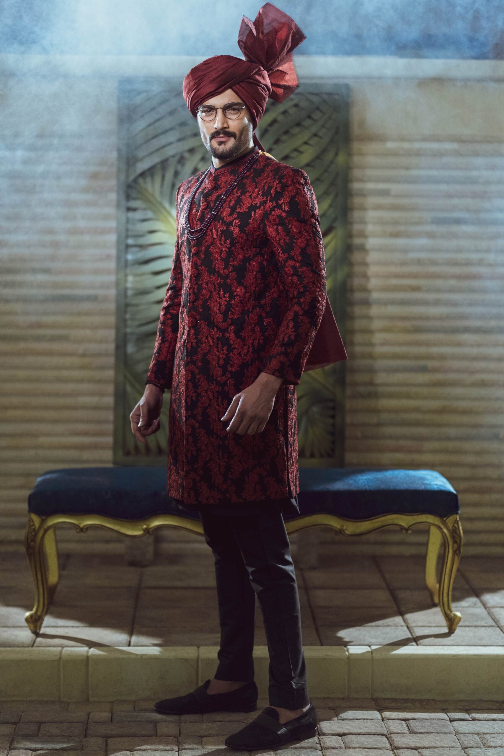 Black Embroidered Silk-Blend Groom Sherwani (3-Piece) - Image 3