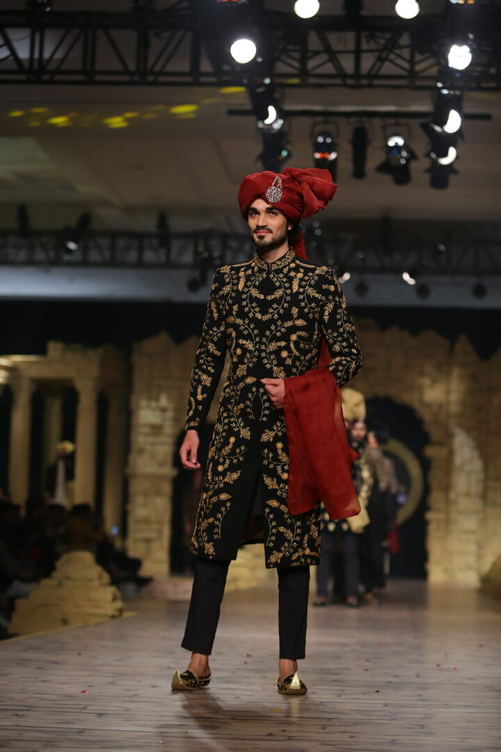 Black Gold Embroidered Silk-Blend Sherwani (3-Piece) - Image 2
