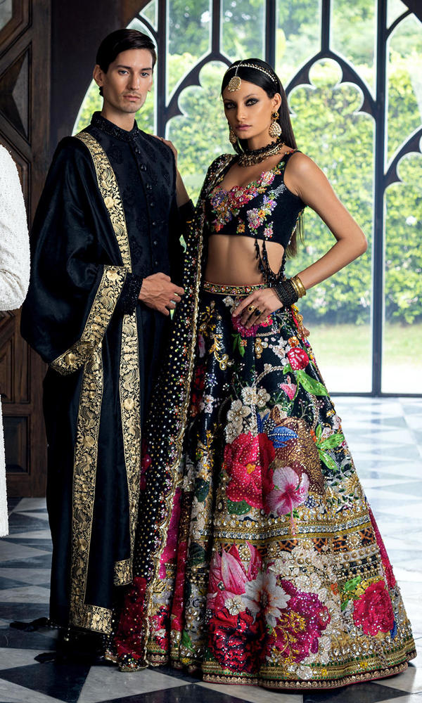 Black Embroidered Silk-Blend Sherwani (3-Piece) - Image 7