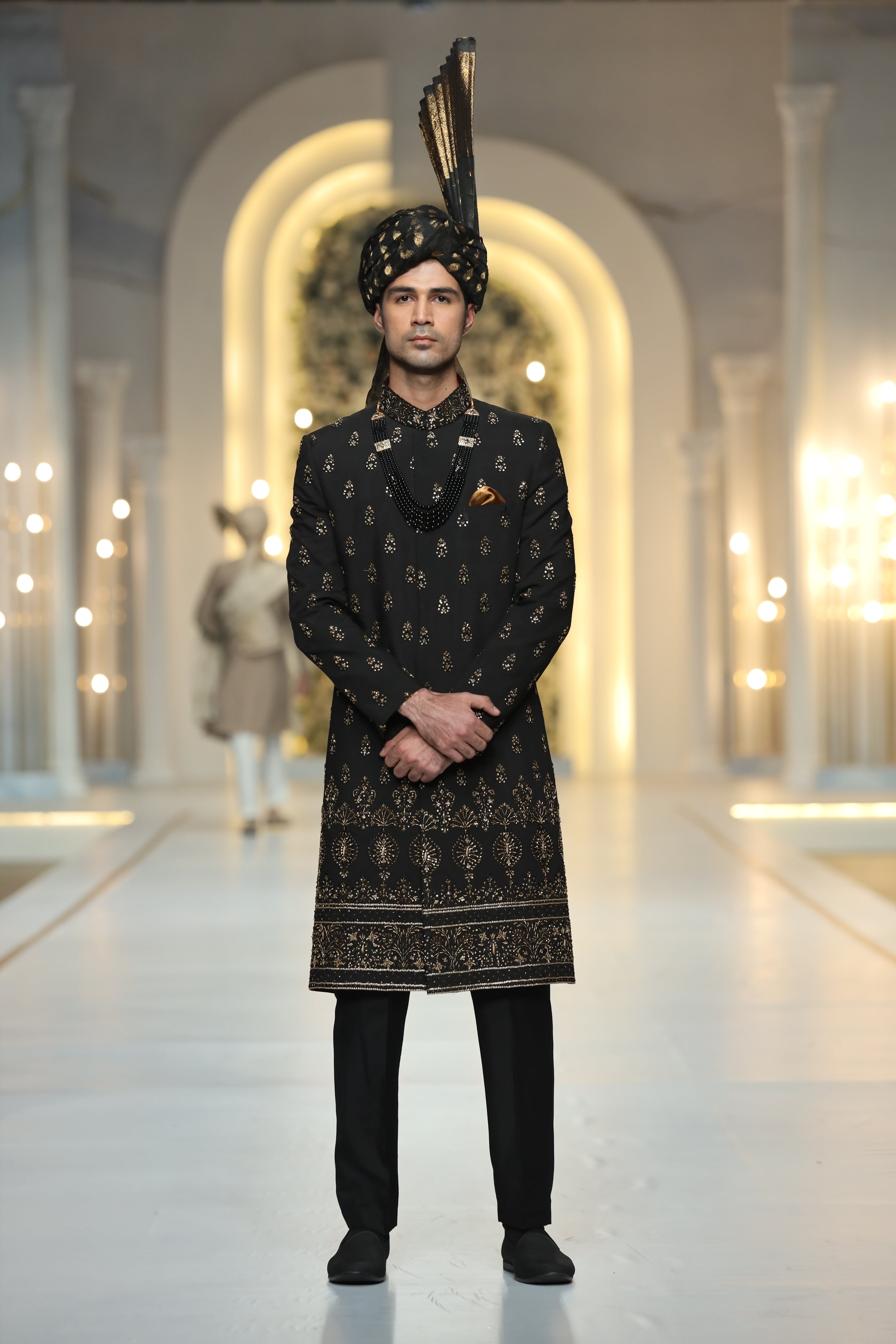 Black Hand-Embroidered Silk-Blend Sherwani (2-Piece) - Image 2
