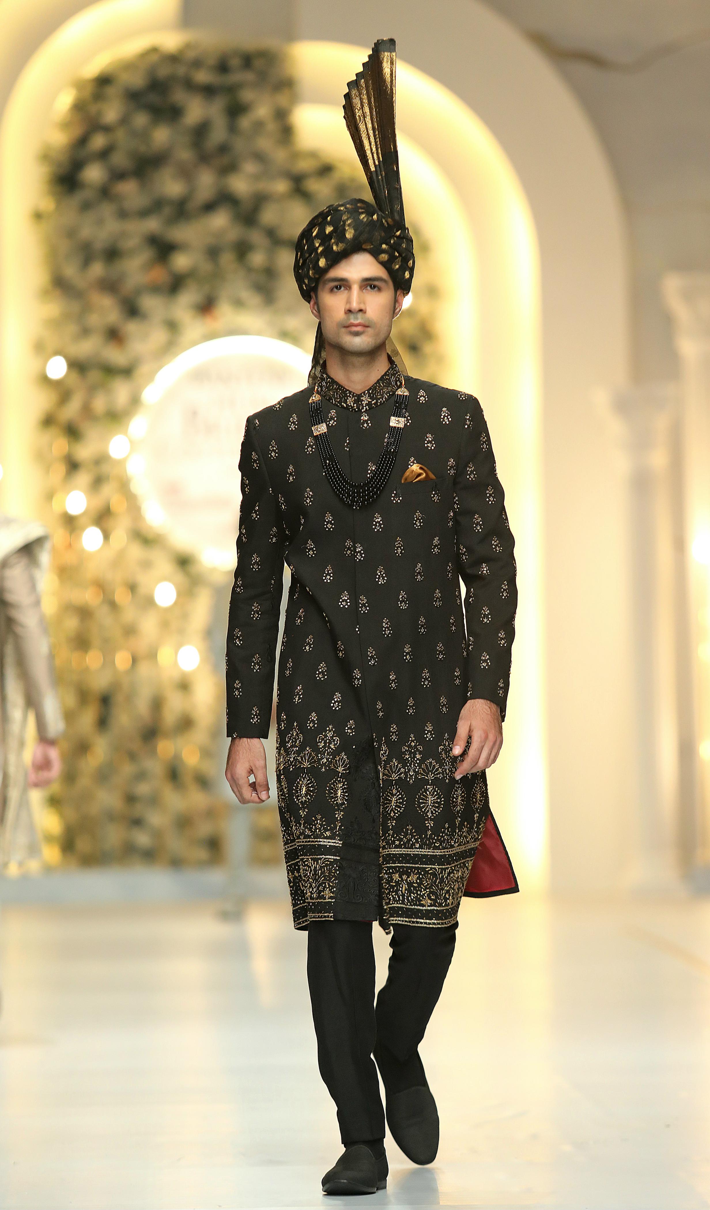 Black Hand-Embroidered Silk-Blend Sherwani (2-Piece) - Image 3