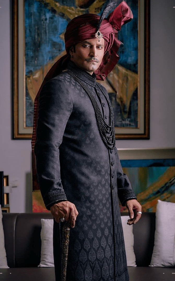 Frost Black Jacquard Groom Sherwani (3-Piece) - Image 1