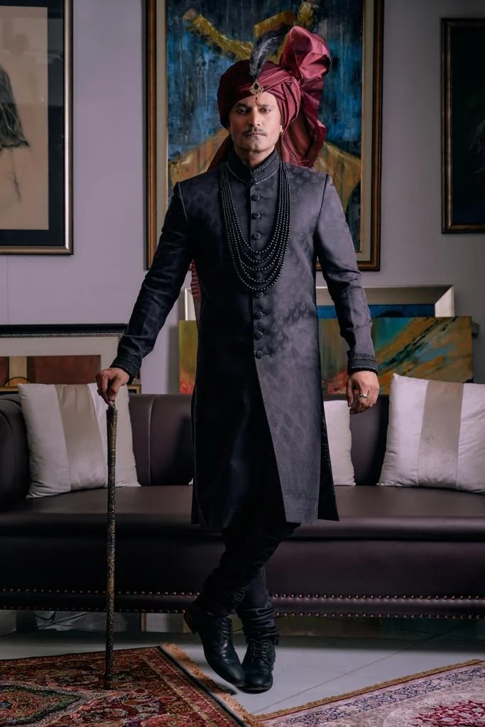 Frost Black Jacquard Groom Sherwani (3-Piece) - Image 2