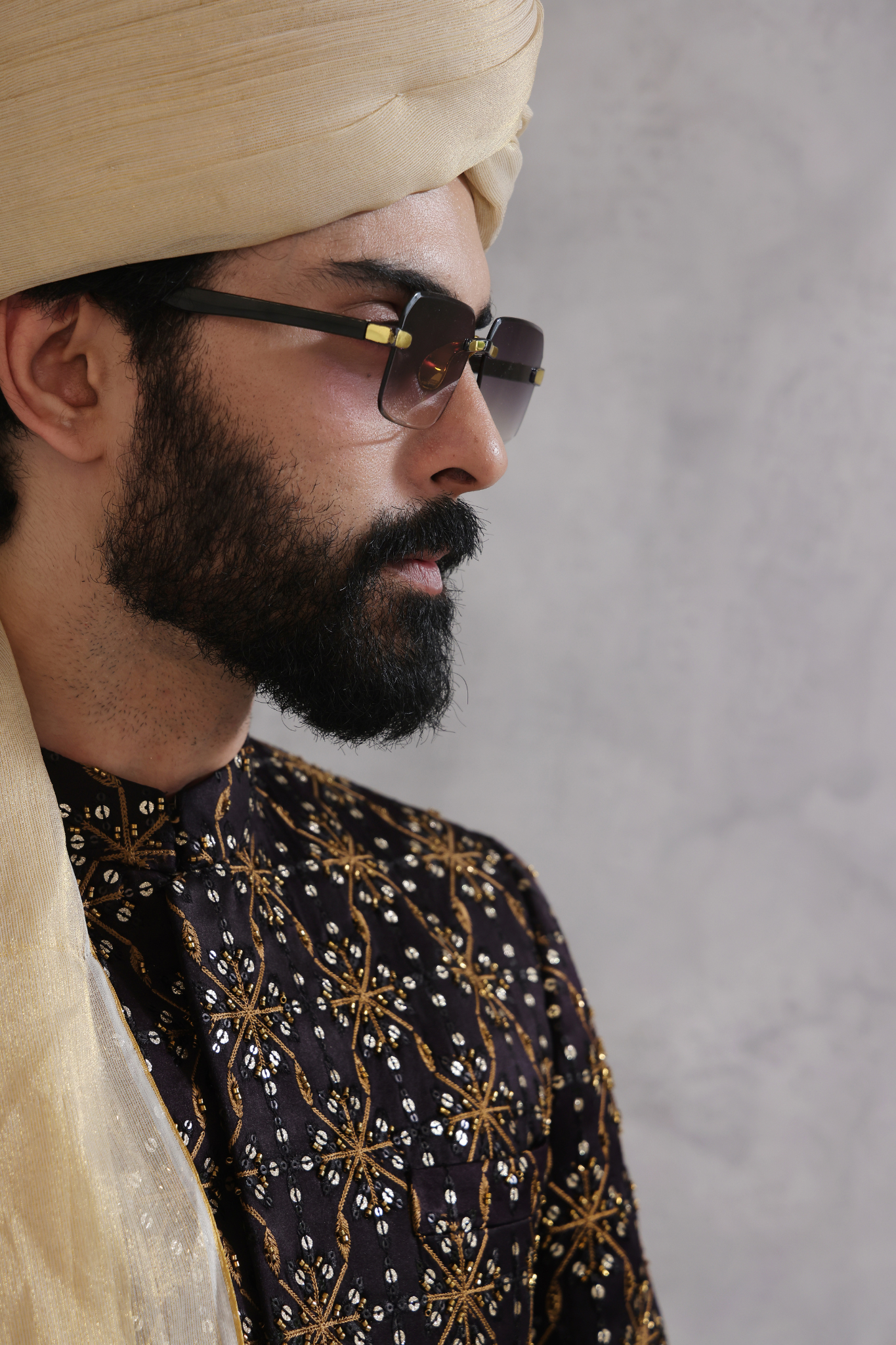 Black Embroidered Silk-Blend Sherwani (3-Piece) - Image 2