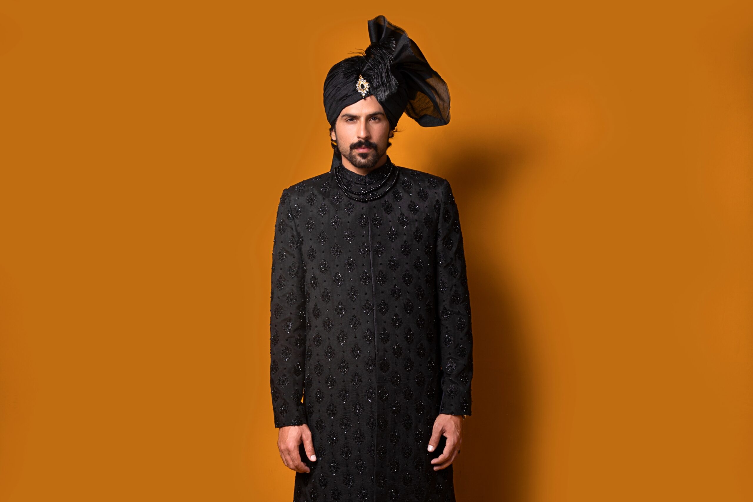 Black Chikankari Embroidered Silk-Blend Sherwani (3-Piece) - Image 1