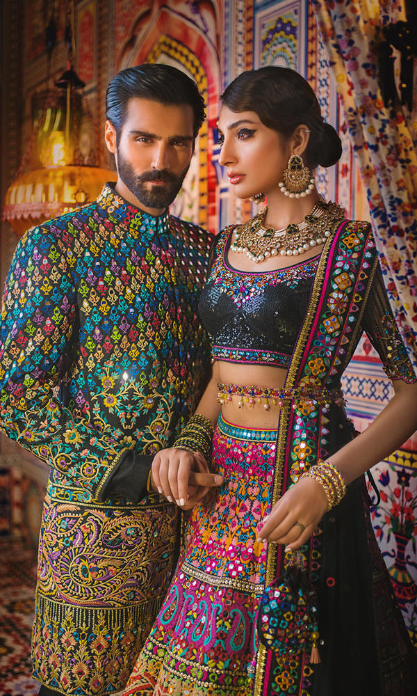 Black Multicolour Embroidered Silk-Blend Sherwani (2-Piece) - Image 6