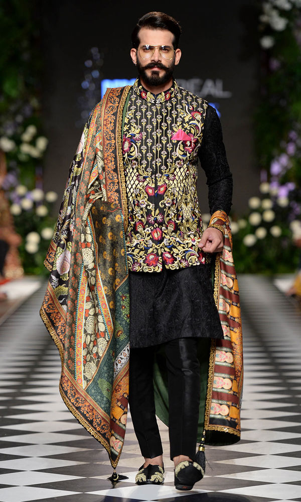 Black Embroidered Silk-Blend Sherwani (3-Piece) - Image 2