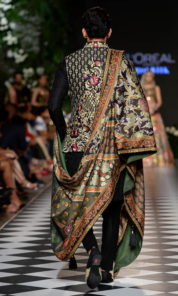 Black Embroidered Silk-Blend Sherwani (3-Piece) - Image 4