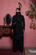 Black Embroidered Silk-Blend Sherwani (3-Piece) - Image 10