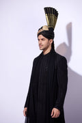 Black Embroidered Silk-Blend Sherwani (3-Piece) - Image 3
