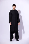 Black Embroidered Silk-Blend Sherwani (3-Piece) - Image 4