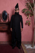 Black Embroidered Silk-Blend Sherwani (3-Piece) - Image 6