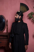 Black Embroidered Silk-Blend Sherwani (3-Piece) - Image 8