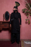 Black Embroidered Silk-Blend Sherwani (3-Piece) - Image 9