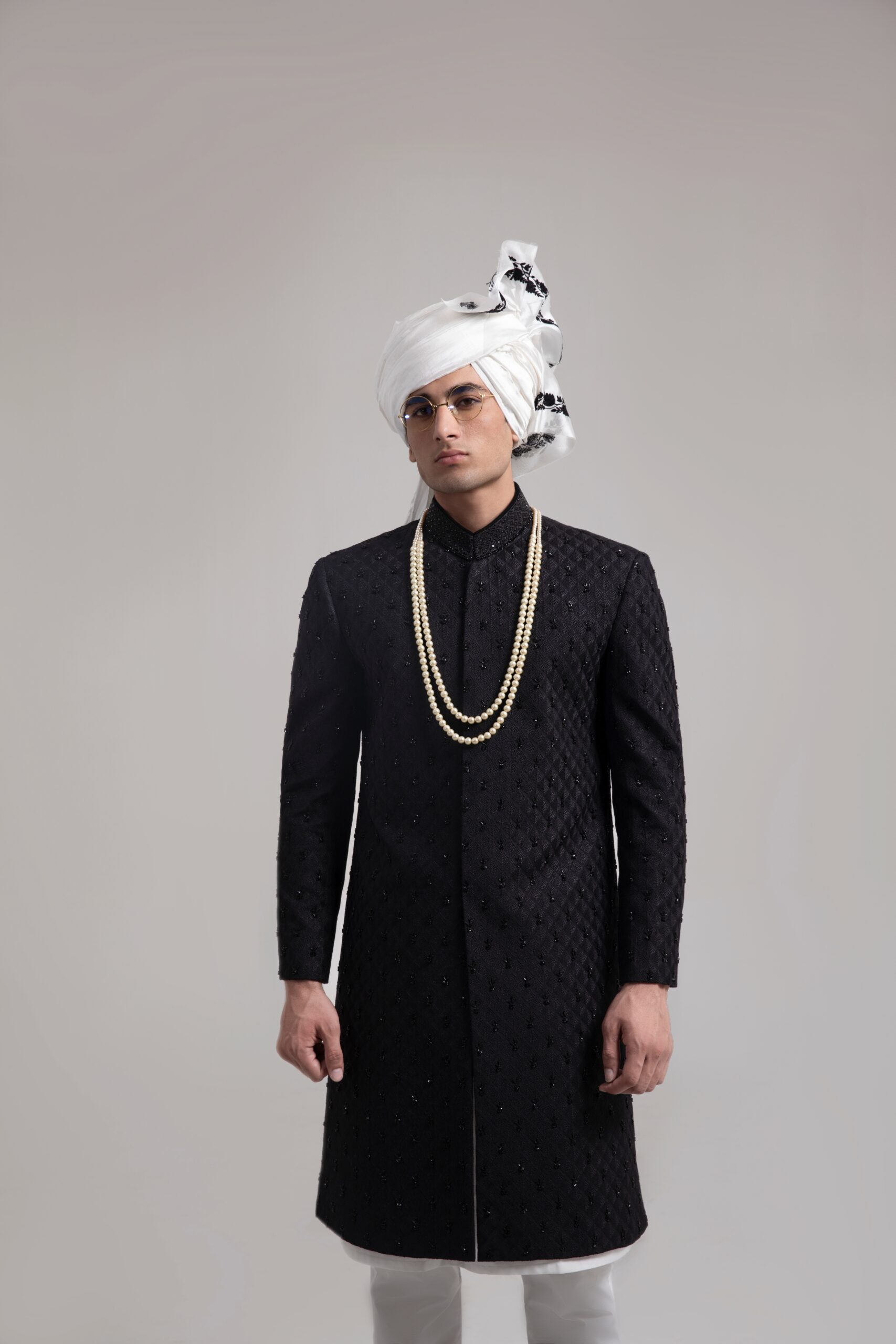 Black Embroidered Silk-Blend Groom Sherwani (3-Piece) - Image 1