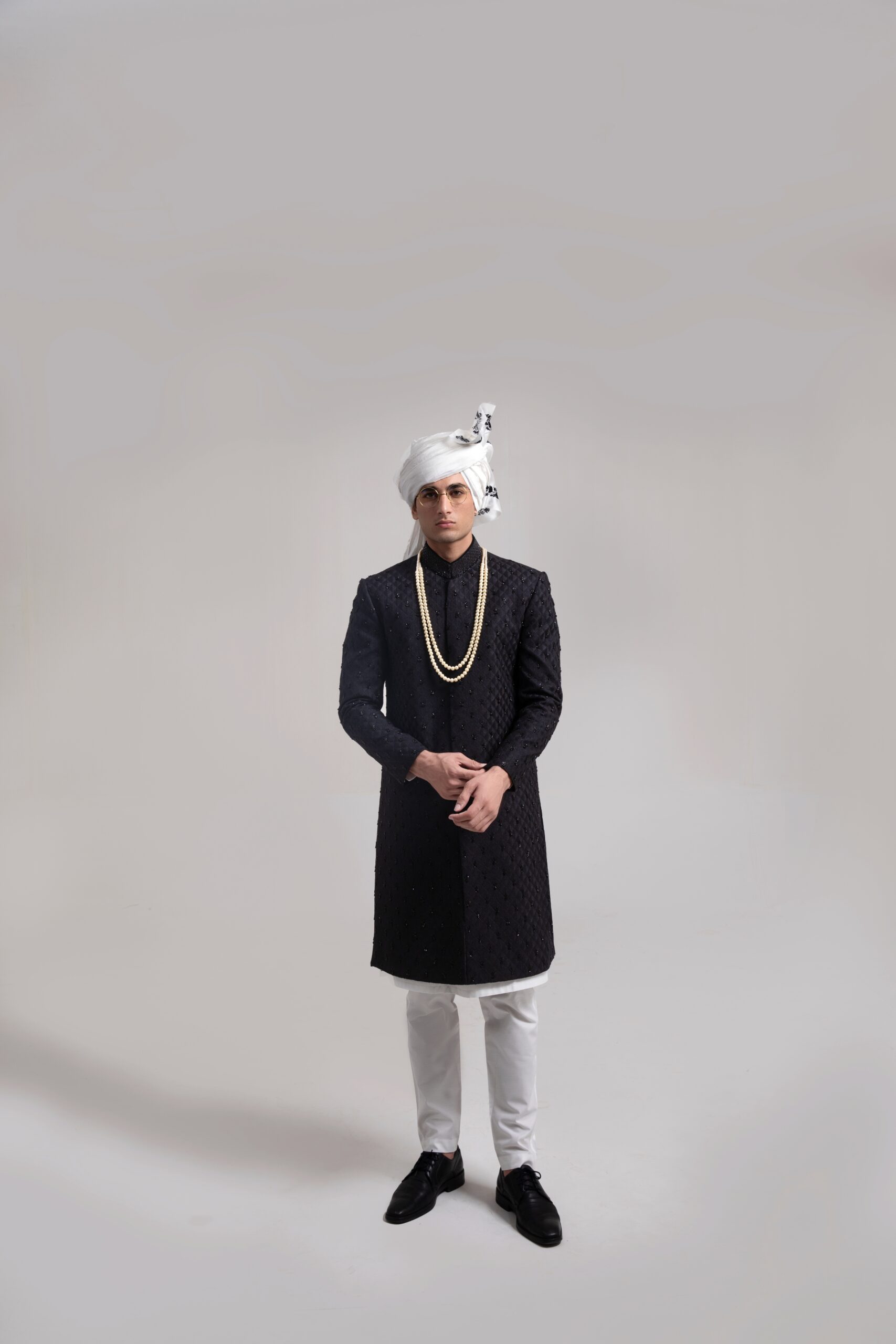 Black Embroidered Silk-Blend Groom Sherwani (3-Piece) - Image 2