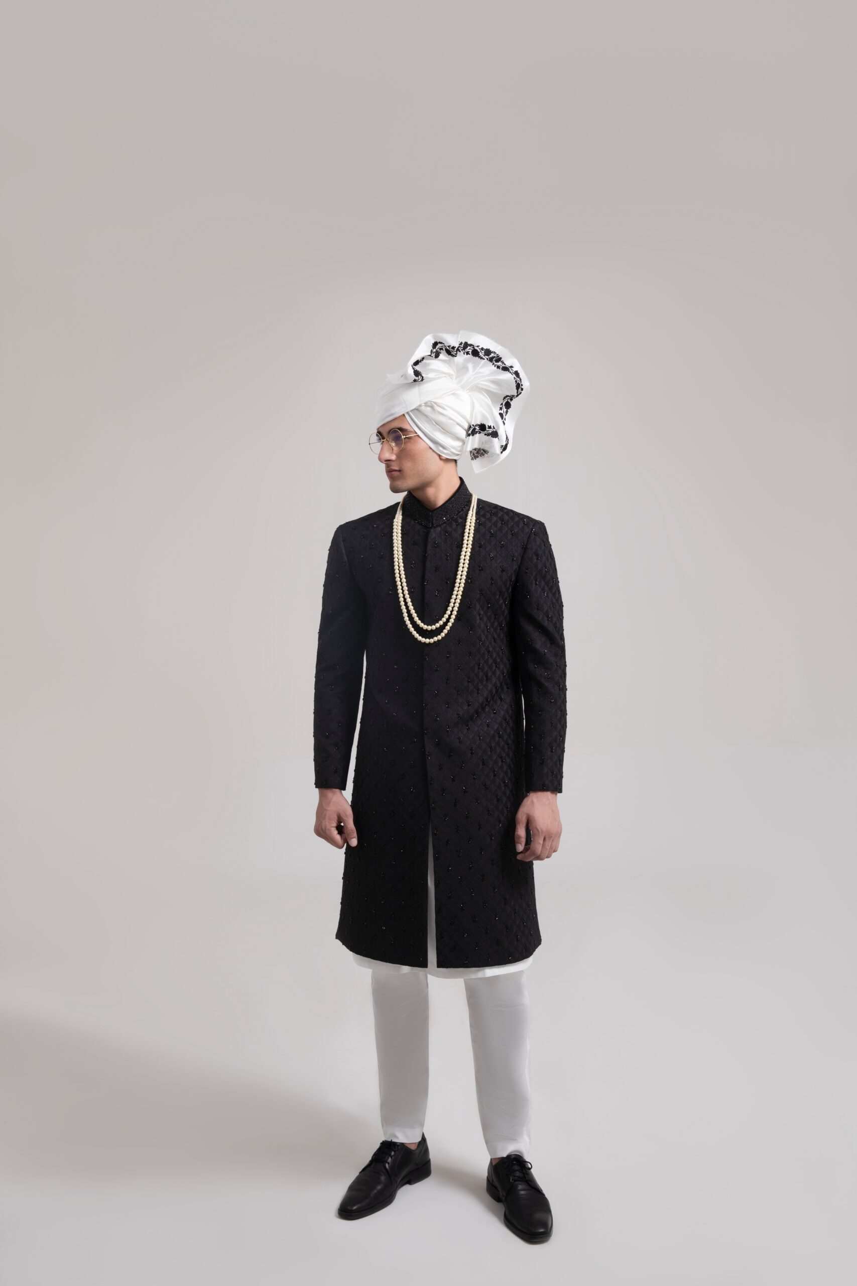 Black Embroidered Silk-Blend Groom Sherwani (3-Piece) - Image 3