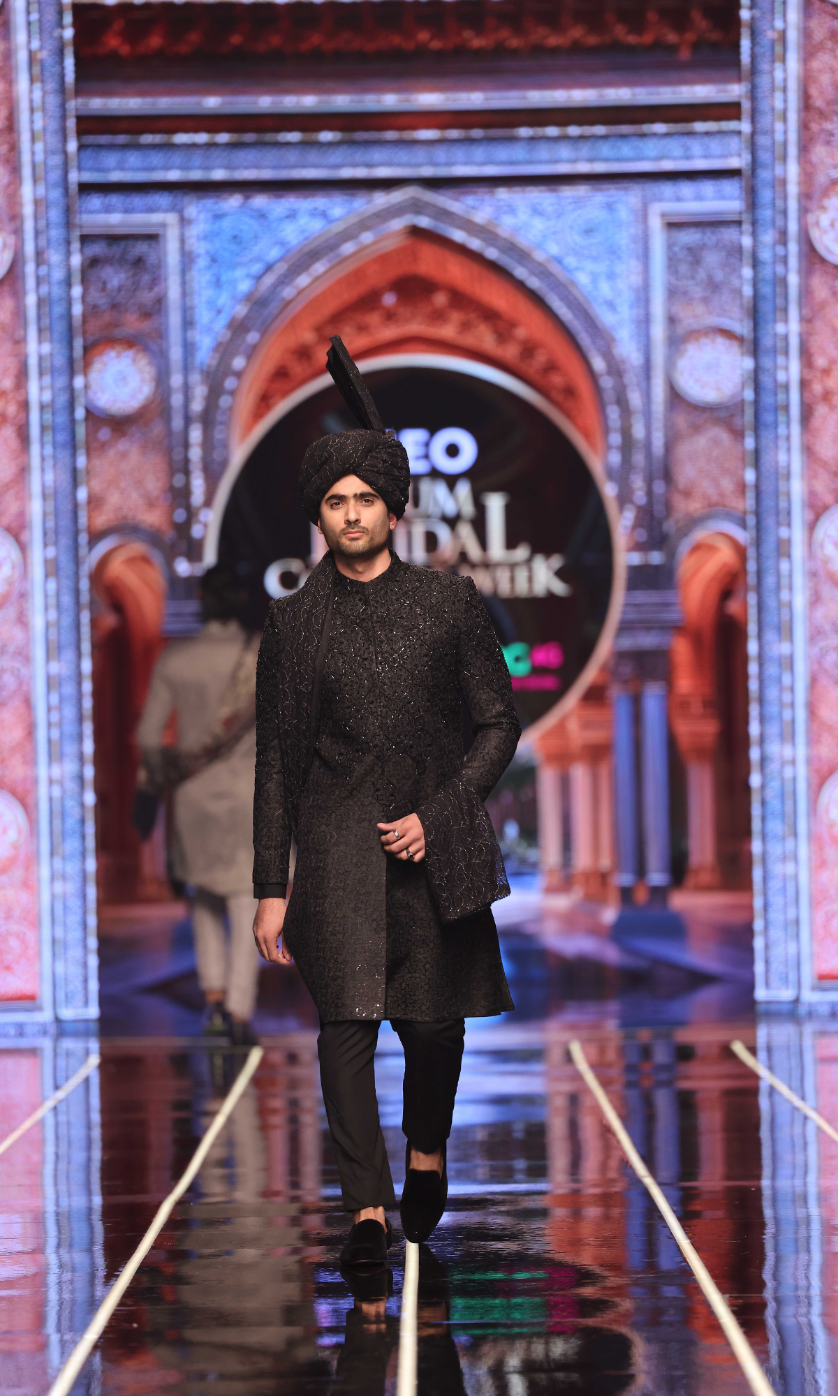 Black Embroidered Silk-Blend Groom Sherwani (3-Piece) - Image 3
