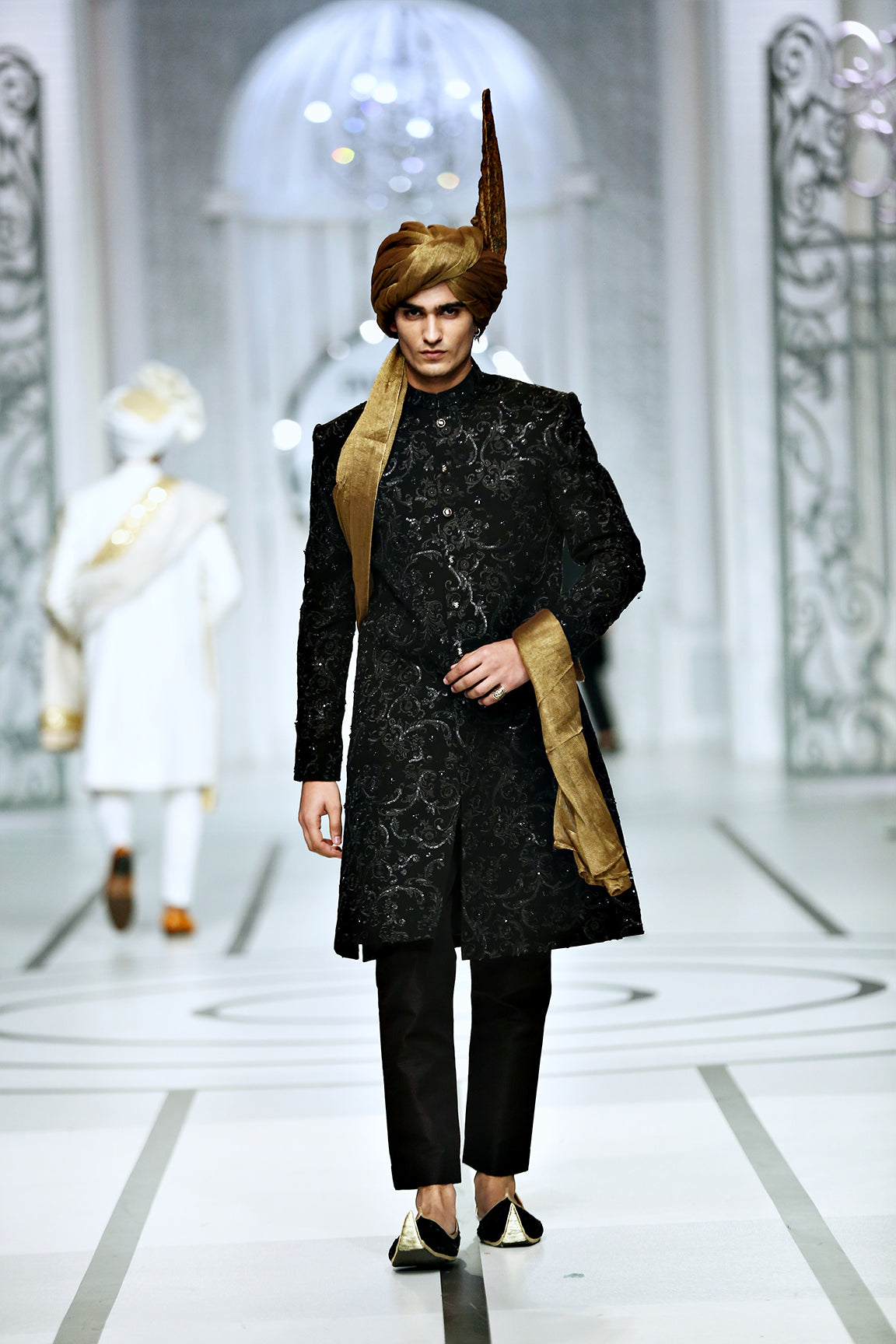 Black Embroidered Silk-Blend Sherwani (3-Piece) - Image 1