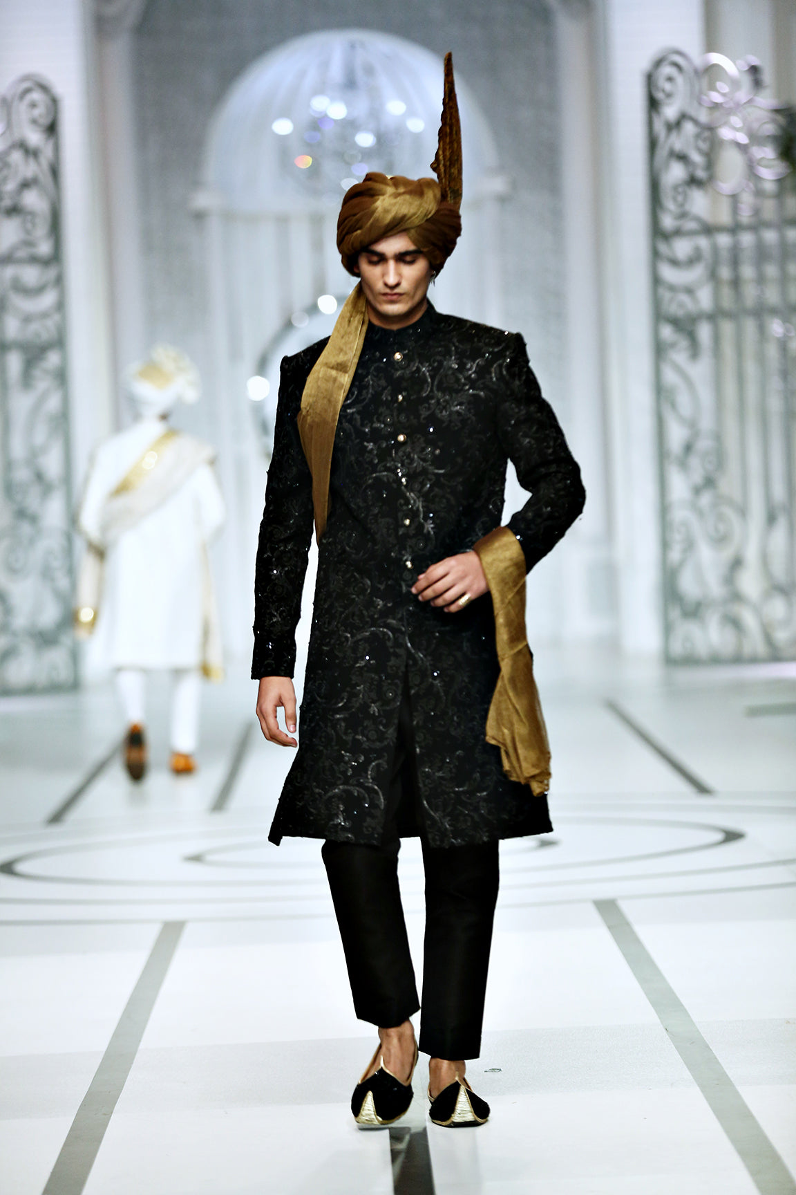 Black Embroidered Silk-Blend Sherwani (3-Piece) - Image 2
