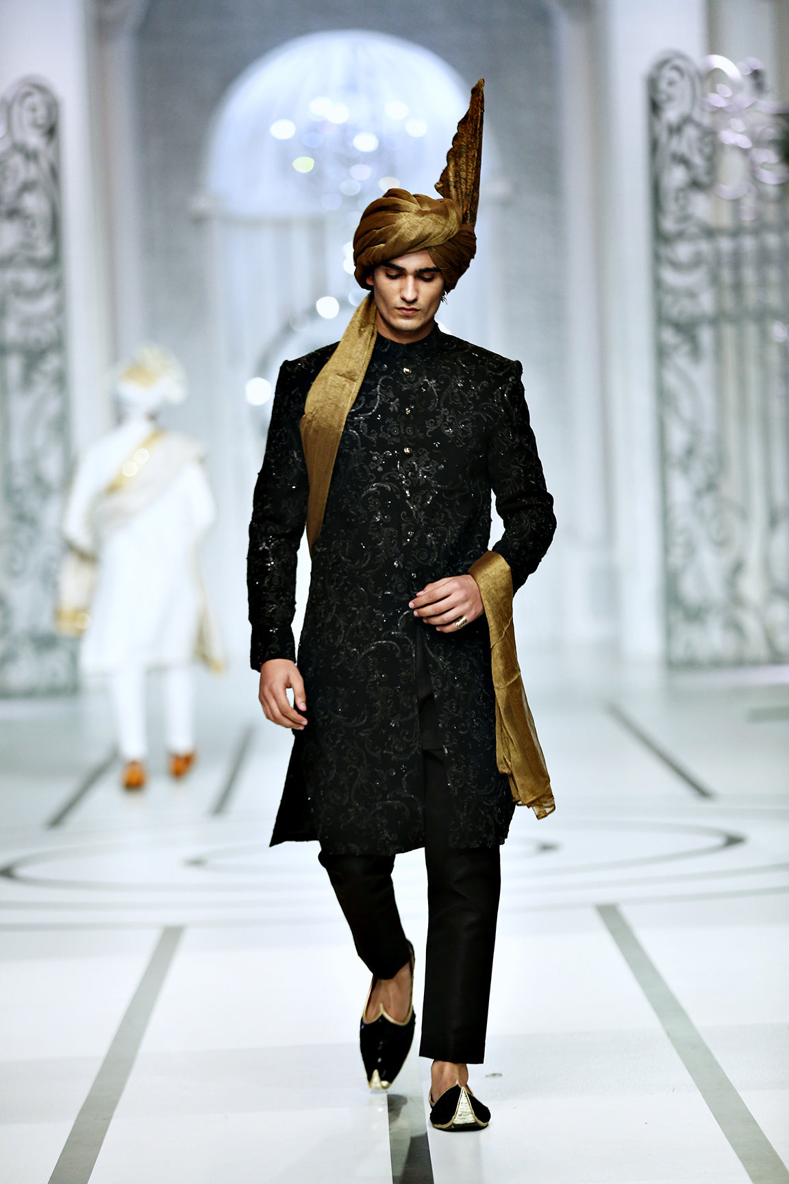 Black Embroidered Silk-Blend Sherwani (3-Piece) - Image 3