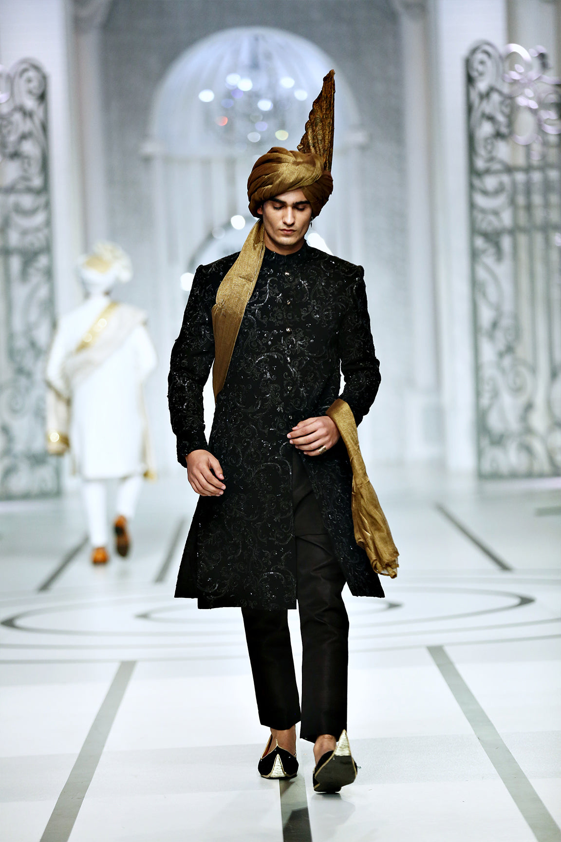 Black Embroidered Silk-Blend Sherwani (3-Piece) - Image 4