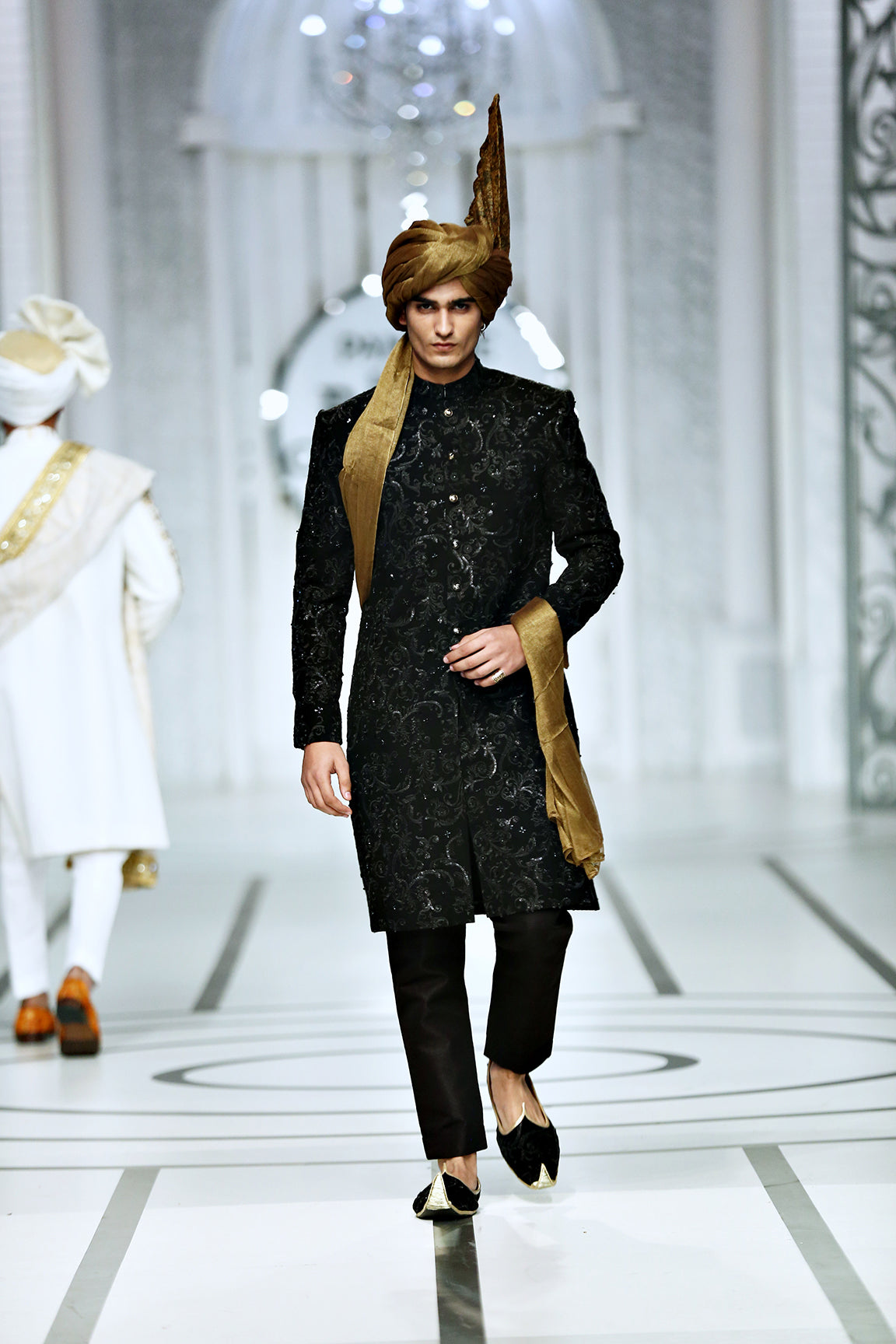 Black Embroidered Silk-Blend Sherwani (3-Piece) - Image 5