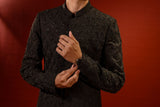 Black Thread-Embroidered Silk-Blend Sherwani (2-Piece) - Image 2