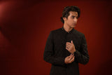 Black Thread-Embroidered Silk-Blend Sherwani (2-Piece) - Image 3