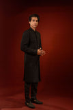 Black Thread-Embroidered Silk-Blend Sherwani (2-Piece) - Image 5